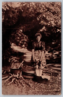 RPPC Lady Women Scotch Washing Clothes Barrel  - C10