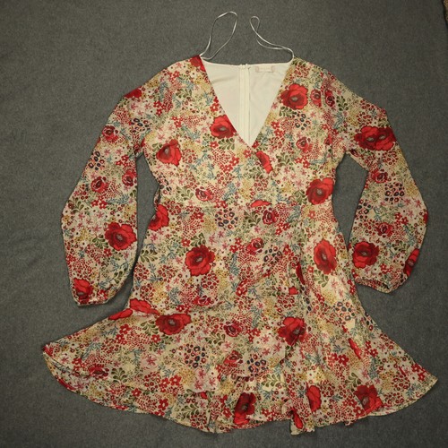 Altar'd State Floral Chiffon Faux Wrap Dress Bell Sleeve V-Neck Short Skirt M - Picture 2 of 24