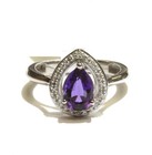 925 sterling silver .07ct diamond pear amethyst gemstone halo ring 3.4g 7.25 — photo 2