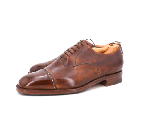 $1600 | BRIONI 11 BURNISHED COGNAC BROWN LEATHER OXFORD BALMORAL SHOE TREES