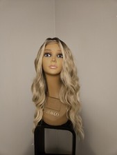 New Lace Front Long BLONDE WAVY TEXTURE FULL WIG ROOTED HIGHLIGHTS