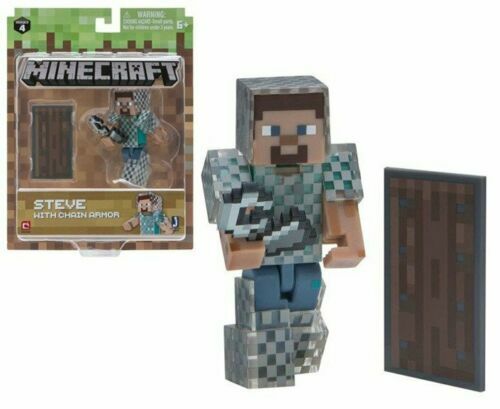 MINECRAFT STEVE WITH CHAIN ARMOR 3"" FIGURE BRAND NEW MOJANG