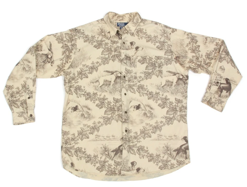 Vintage POLO RALPH LAUREN Hunting Hounds Marlowe Button Up Mens Shirt sz L /723 - Image 2 of 4