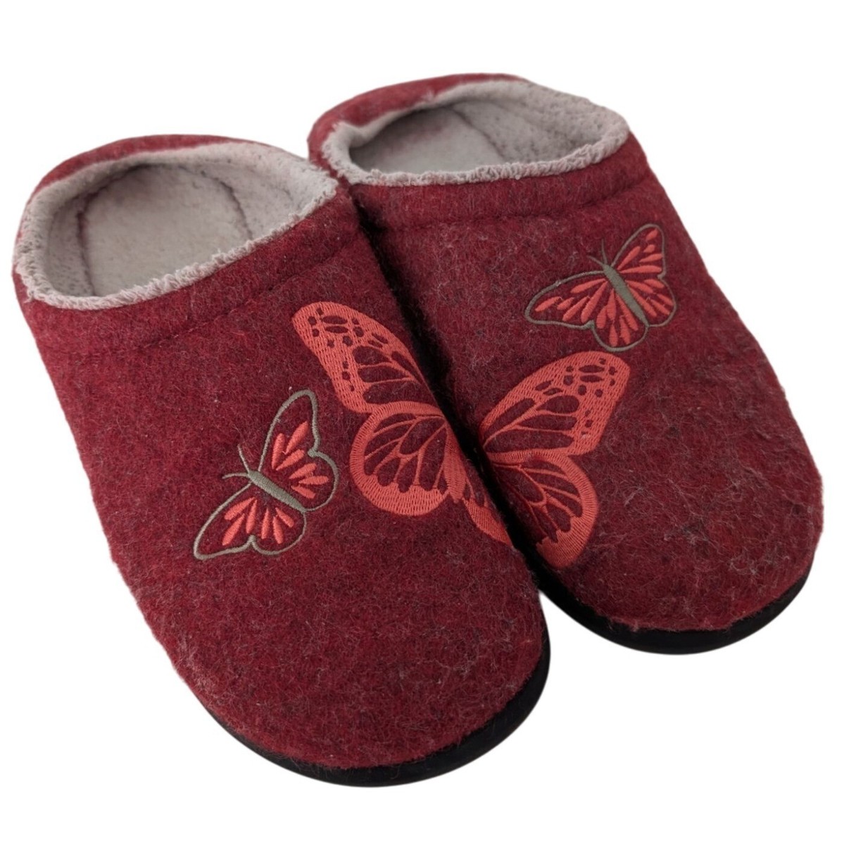 LL Bean Butterfly Daybreak Scuff Slippers Womens Size 11M Red Wool