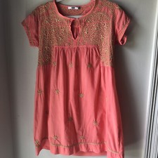 Dolma Boho Embroidered Blue Dress With Front Keyhole  Small Lightweight Summer