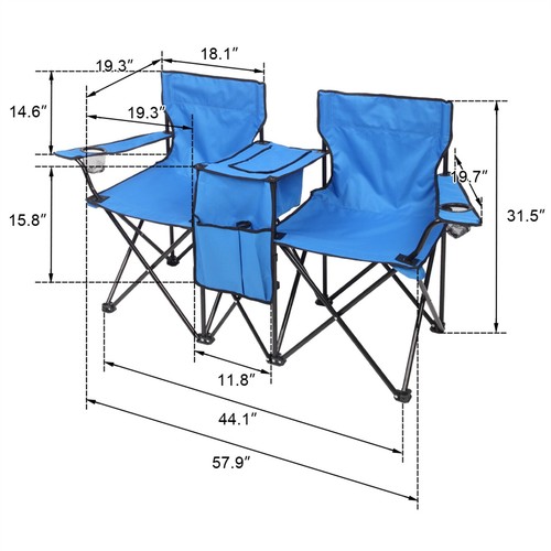Double Folding Picnic Chairs with Umbrella Beverage Holder for Beach Patio Pool - 第 4/12 張圖片