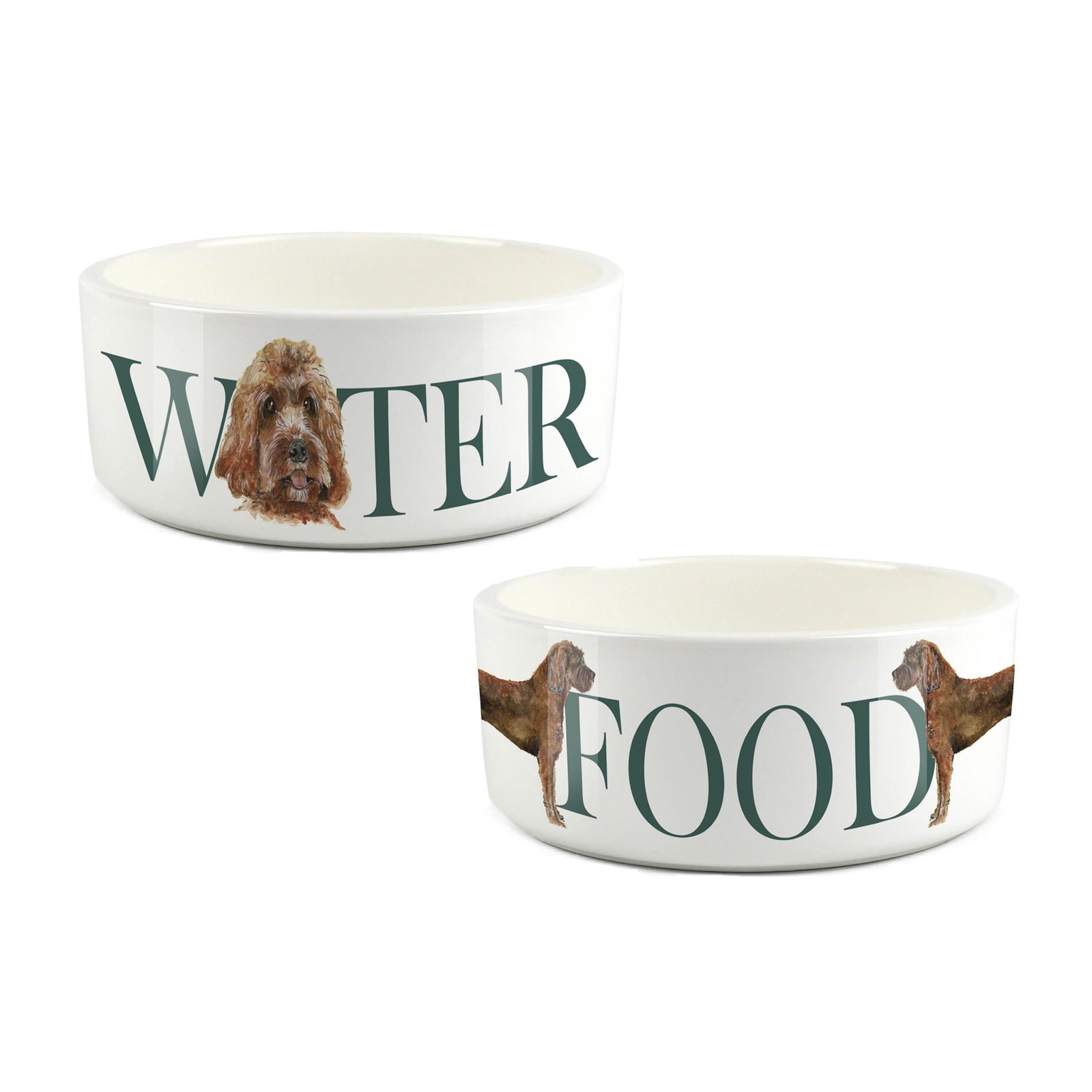 Labradoodle Pet Bowl Set - Food & Water Large Ceramic Bowls Dog Portrait Gift