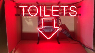 Toilets Down Arrow 24''x16'' Neon Sign Lamp Light Hanging Nightlight Business EY