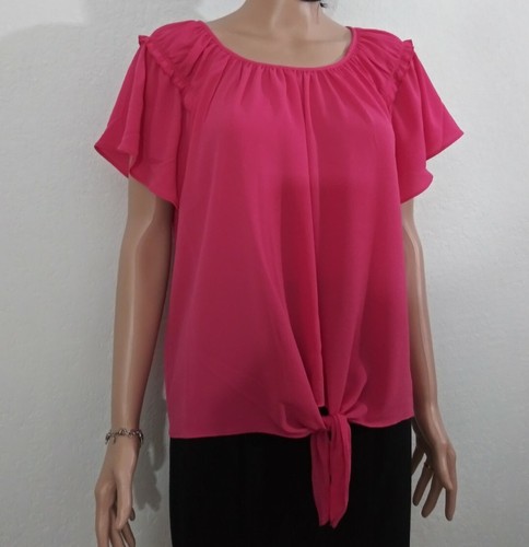 Spense Size XL Blouse Pink Flare Sleeve Scoop-Neck (Gathers) Tie Front/Waist Top - Picture 5 of 12