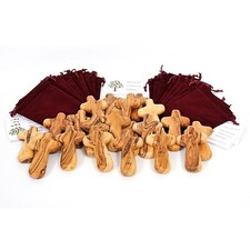 25 Olive Wood Caring /Holding Crosses with Gift Bags