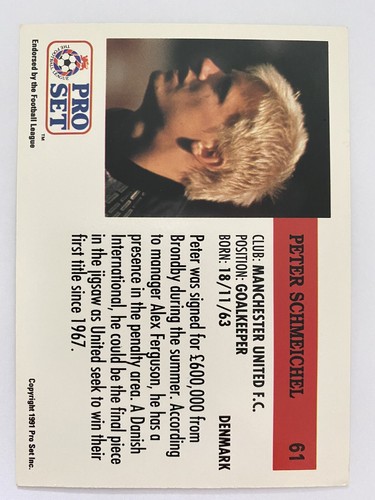 1991/92 PRO SET PETER SCHMEICHEL ROOKIE CARD RC MANCHESTER UNITED VINTAGE LEGEND - Bild 2 von 2