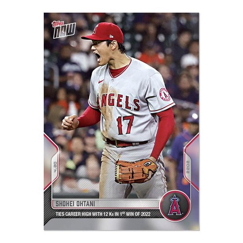 Shohei Ohtani 2022 Topps Now #074 Ties Career High 12 Ks 1st Win Angels