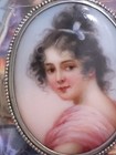 Antique Victorian Miniature  Porcelain Portrait Lady 800 Sterling Silver Pendant — photo 3