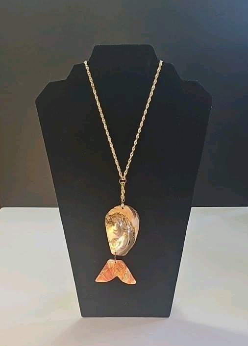 Vintage Abalone Shell Fish Shaped Statement Neckl… - image 16