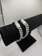 MOISSANITE Real Miami Cuban Prong Link Iced Hip Hop 925 Silver Bracelet 7" 12mm