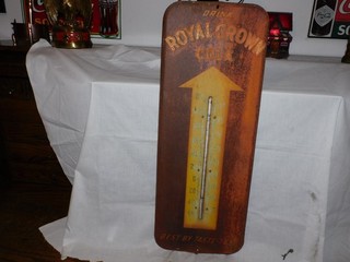 ROYAL CROWN COLA SODA THERMOMETER SIGN ( 26" X 10" ) OLD BARN FIND!!