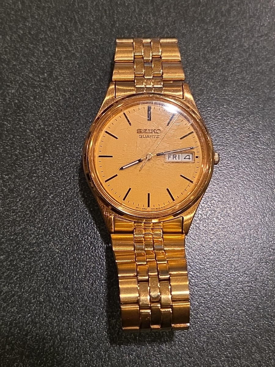 Vintage Seiko Gold Tone Day Date Watch 7N43-8A39 New Battery | eBay