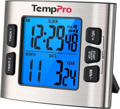 TempPro TM02 24H Digital Timer with Dual Kitchen Timers for Cooking, Magnetic Ti