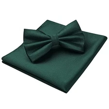  Bow Ties for Men Solid Color Pre-Tie Bow Tie and Pocket Square G-emerald Green