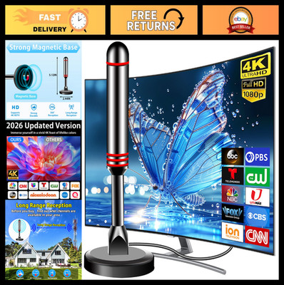 Indoor HDTV Antenna for Smart TV - 360° Long Range Reception, Easy Setup, Magnet