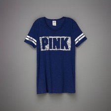 Victoria's Secret ROSE Paillettes Sport Tee GRAND Bleu Marine
