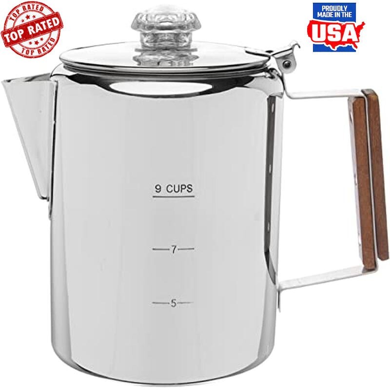 Stainless Steel Percolator Coffee Pot 9 Cup Camping Easy Clean Durable New