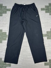 Nike Track Pants Mens Large Black Swoosh Logo Straight Leg Ankle Zip Drawstring