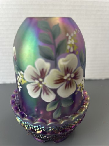 Vintage Fenton Purple Carnival Glass Flower Fairy Lamp with Original Sticker - Picture 2 of 10