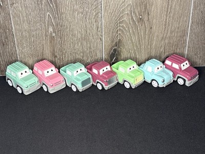 Preschool Vehicles Cars Lot Of 7 Pull Back Action Eyes Plastic Cartoon