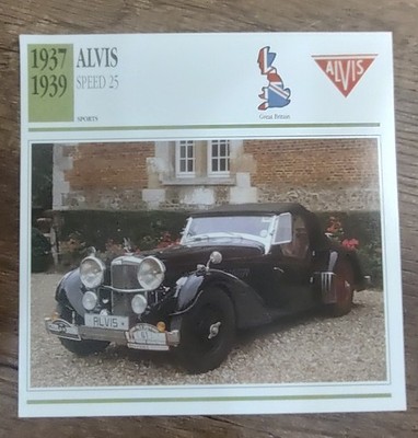 1937 1938 1939 Alvis Speed 25 British Car Photo Spec Sheet Info ATLAS CARD