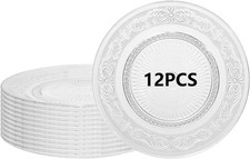 12 Pack Crystal Glass Salad Plates,7 Inch Round Glass Dessert Plate,Small Dinner