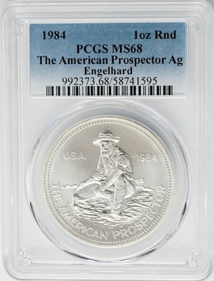 1984 American Prospector Ag Engelhard Silver 1oz Round MS68 PCGS