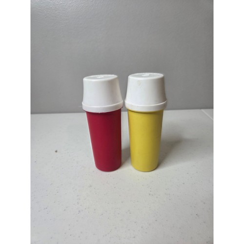 Vintage Camping Ketchup & Mustard Pump Bottles with Lids Retro Condiment Set