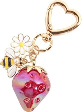 Cute Strawberry Charm Keychain, Kawaii Bag Charms Flower Daisy Bee Accessories f