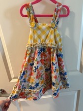 Jona Michelle Girls Sundress Size 6 Yellow Floral Gingham Sleeveless Ruffle