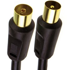 5m RF Coaxial TV Aerial Lead Coax Plug to Socket Black Cable GOLD [006502]
