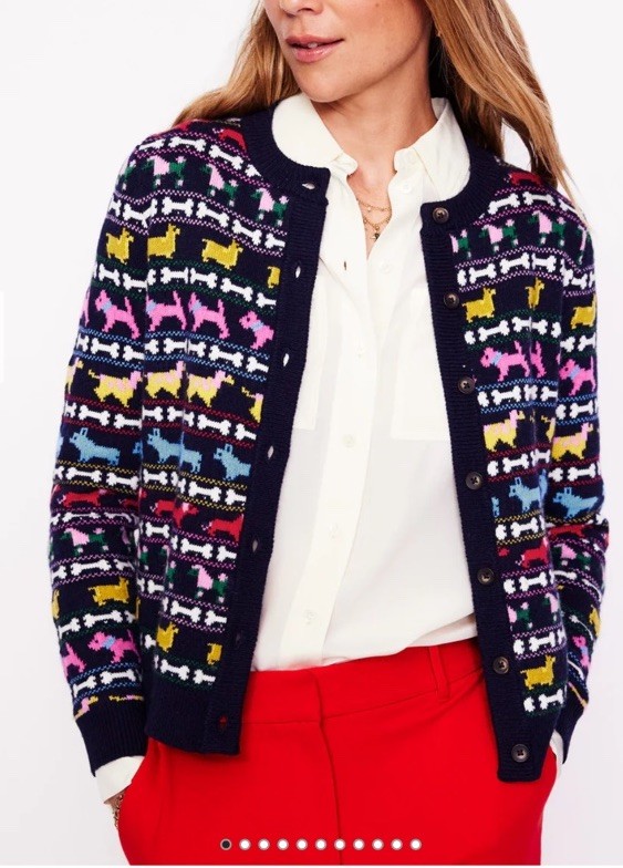91 Boden Edie Fair Isle Dog Cardigan Sweater Navy Pups S NWT