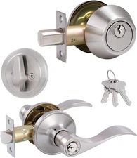 (1 Pack Keyed Alike Front Door Lever Lockset with Single Cylinder Deadbolt 
