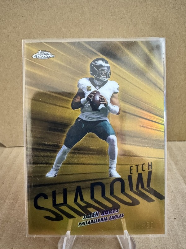 2025 Topps Chrome Jalen Hurts Shadow Etch Gold Refractor SP #/50 Eagles SSP