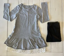 2Piece OshKosh Girls Grey Long Sleeved Dress 7/Cat & Jack Black Leggings 7/8