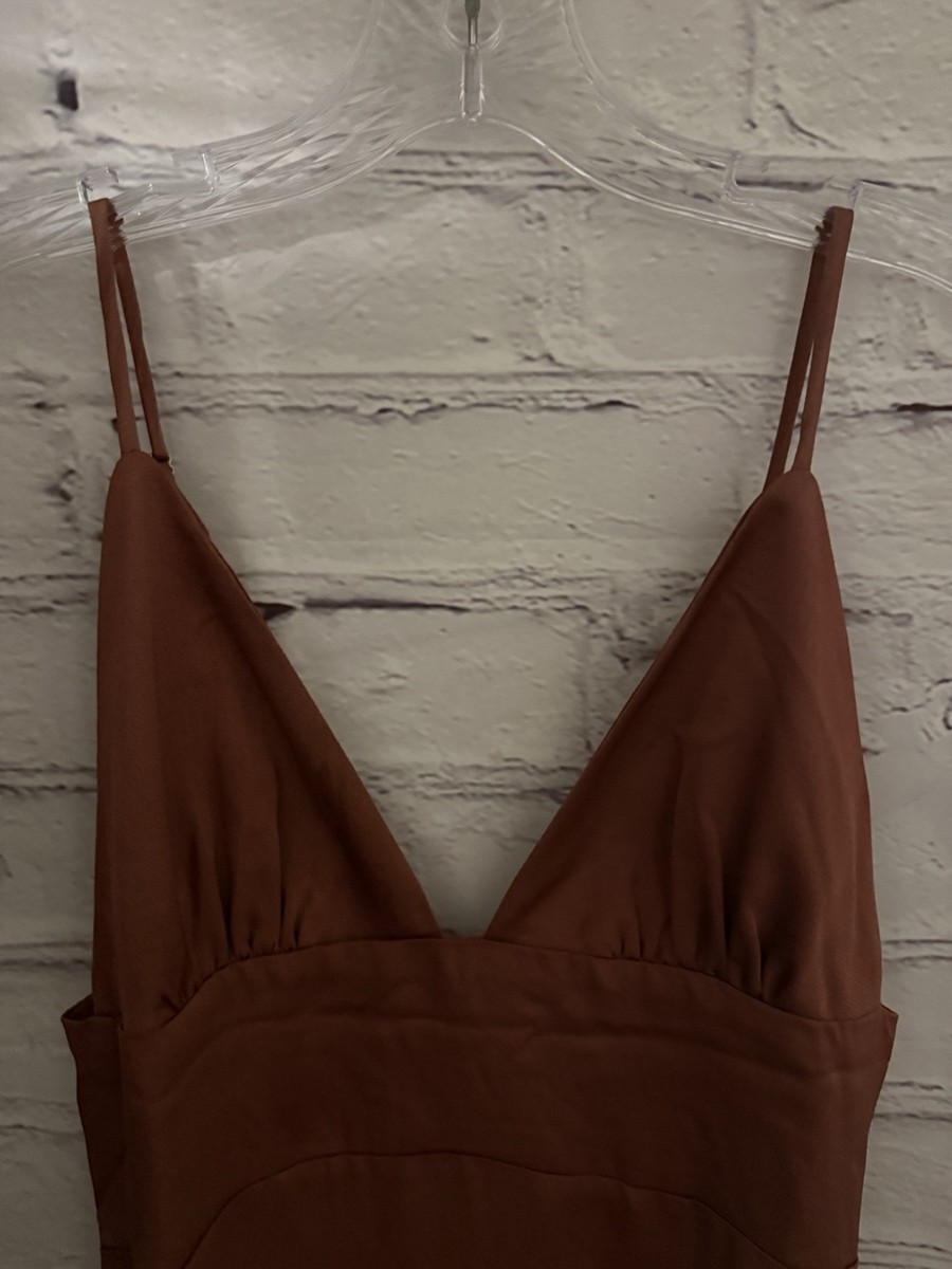 brown spandex dress Kurby Mini Dress in Satin Spandex Brown