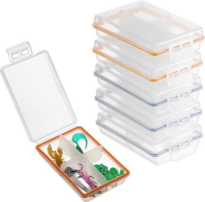 Set of 6 Clear Plastic Fishing Tackle Boxes with 4 Compartments Each