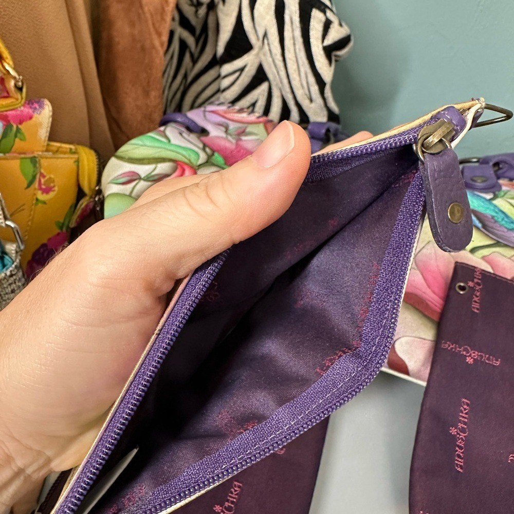 Anuschka Hand Painted Genuine Leather Featuring Hummingbird Floral Tote Bag.