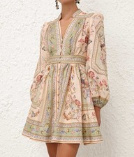 Zimmermann Roselight Plunge Mini Dress  in Sage Tapestry Floral AU1 US6 NWT