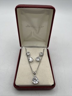 925 Sterling Silver Teardrop Necklace & Earrings Bridal Jewelry Set