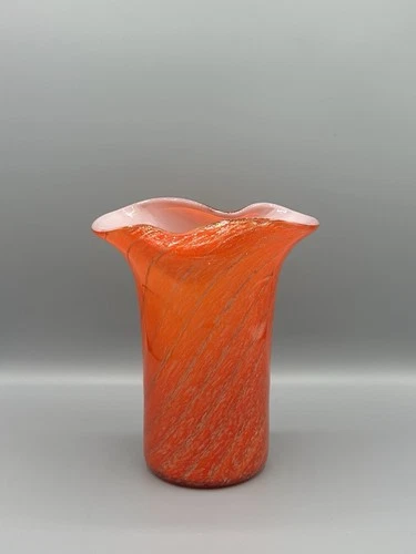 Fratelli Toso Murano – Orange & Aventurine Swirl Mid-Century Art Glass Vase