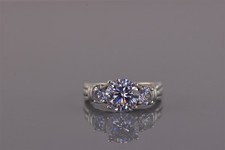 Sterling Silver Cubic Zirconia Solitaire Accented Ribbed Band Ring 925 Sz: 7