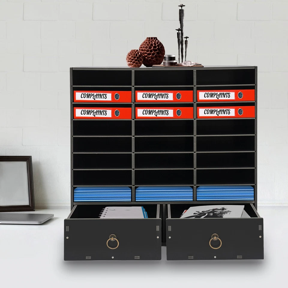 Paper and Mail Organizer, Storage Cabinet with 24 Compartments and 2 Drawers New - Image 3 of 4