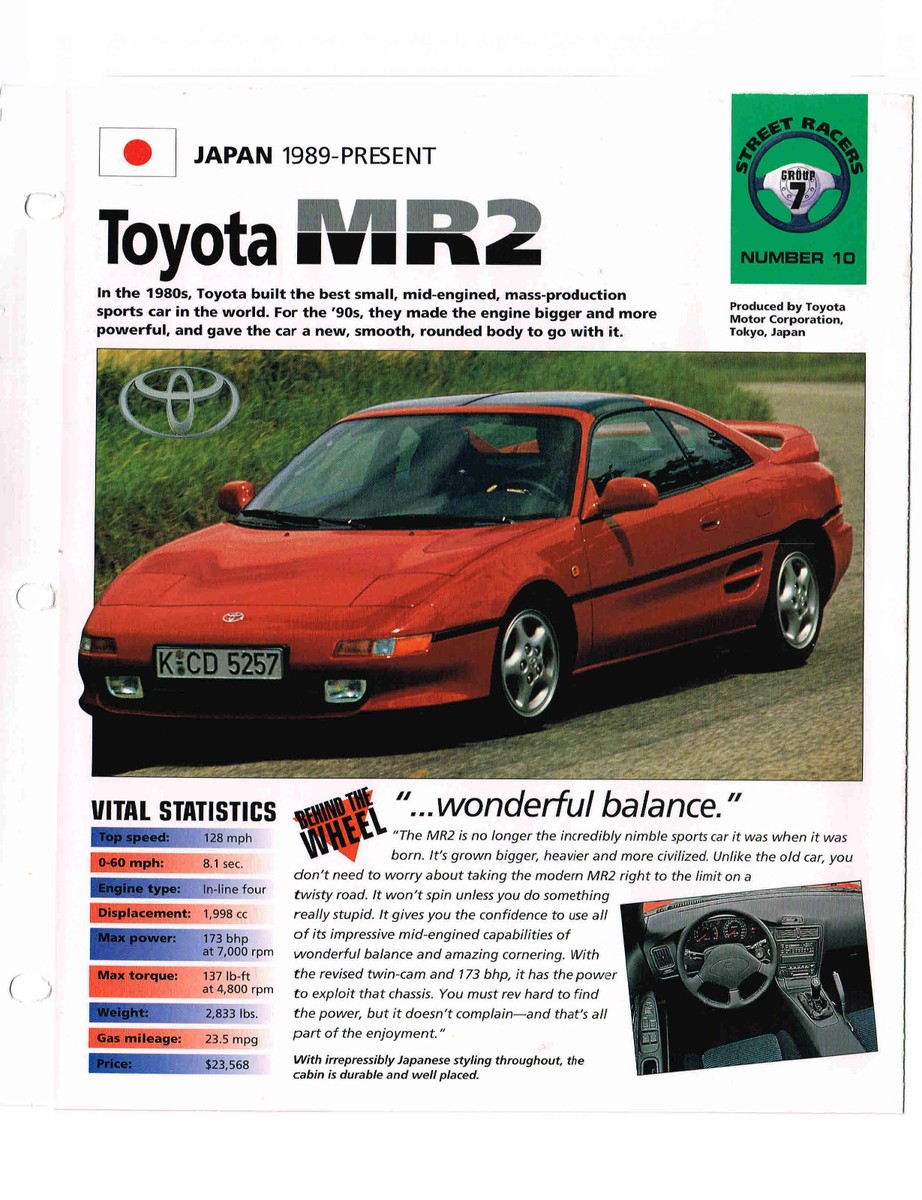 TOYOTA MR2 / MR-2 SPEC SHEET / Brochure / Catalog: 1997,1996,1995