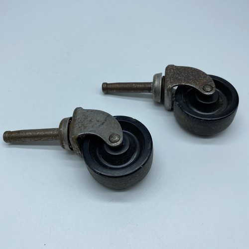 Lot of 2 Vintage Furniture Chair Wheels Black with Silver Metal - Picture 2 of 8